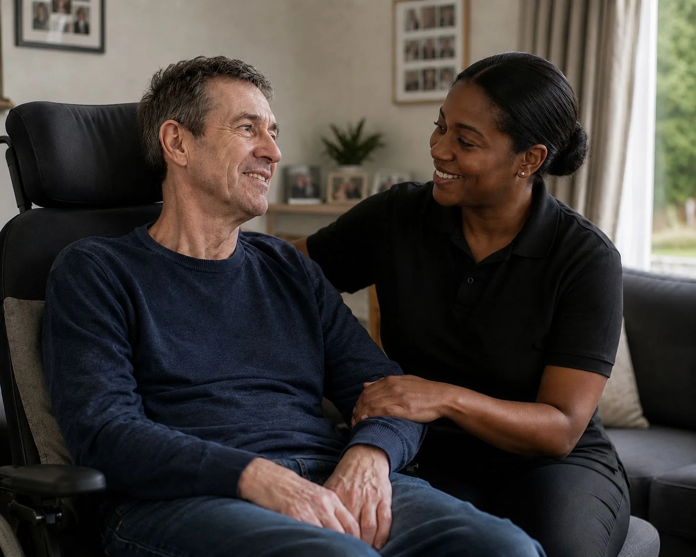 Adult receiving neurological care support at home